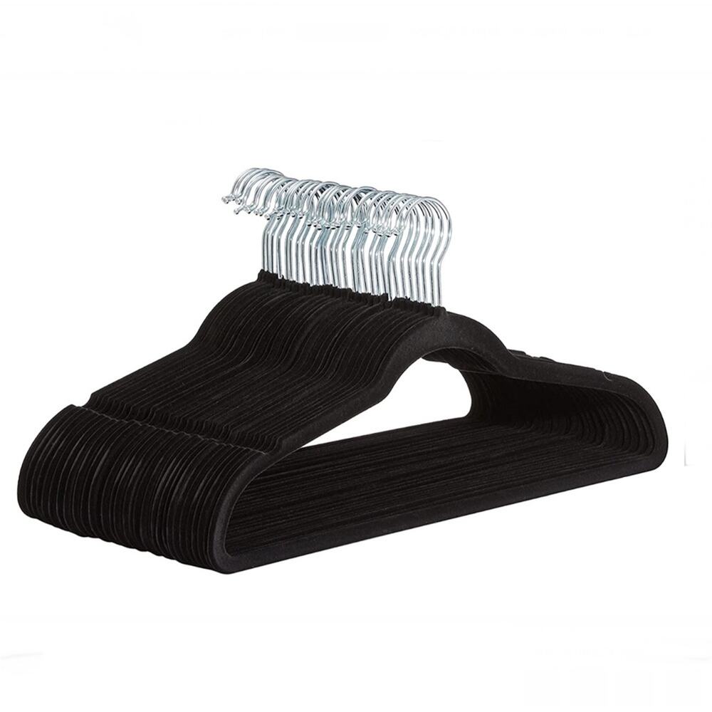 Basics Slim, Velvet, Non-Slip Suit Clothes Hangers, Black/Silver - Pack …
